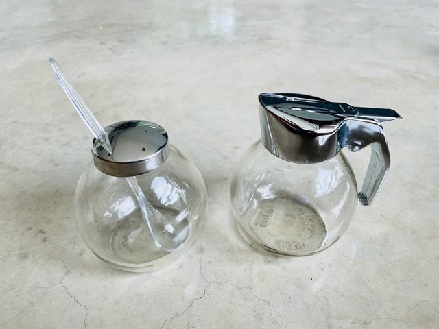 Image 2 of Glass Honey / Syrup Pourer and a Glass Jam / Sugar Pot with