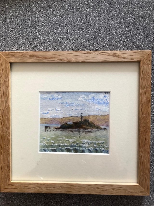 Preview of the first image of Miniature Watercolour of Drake's Island - signed and dated.