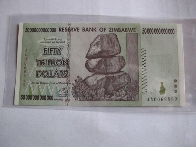Image 2 of $50 Trillion Zimbabwe dollars. AA0068889. ANGEL NOTE 888.