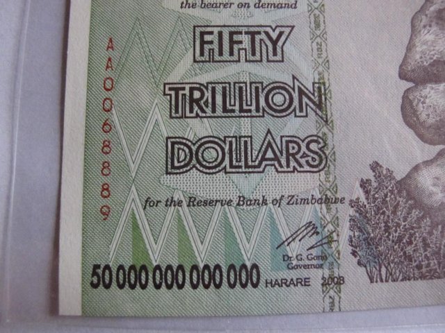 Image 7 of $50 Trillion Zimbabwe dollars. AA0068889. ANGEL NOTE 888.