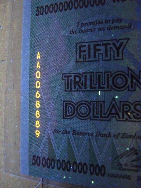 Image 9 of $50 Trillion Zimbabwe dollars. AA0068889. ANGEL NOTE 888.