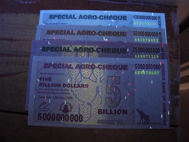 Preview of the first image of Zimbabwe 2008 Special agro-cheques. Full UNC set of all four.