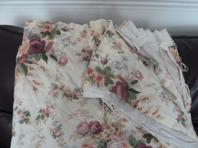 Image 2 of 3 curtains, 44 x 53 inch drop, cream background/floral