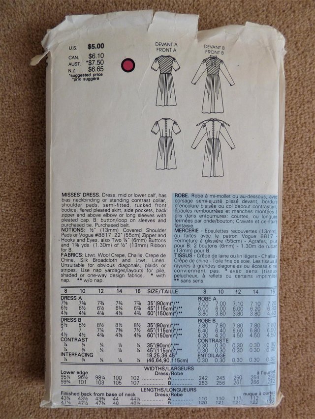 Image 3 of Vogue 9101 Vintage 1980's Rare Dress Sewing Pattern Size 10
