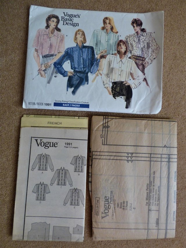 Image 3 of Vogue 1991 New Uncut 5 Version Blouse Pattern Sizes 6-8-10