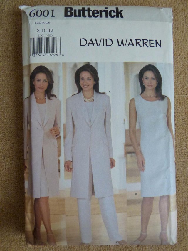 Preview of the first image of Butterick 6001 David Warren 4 Piece Sewing Pattern Szs 8-12.