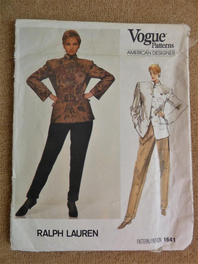 Preview of the first image of Vogue 1641 Ralph Lauren 1980's Jacket & Pants Pattern Sze 12.