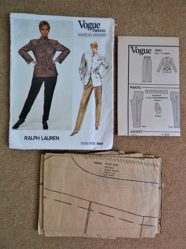 Image 3 of Vogue 1641 Ralph Lauren 1980's Jacket & Pants Pattern Sze 12