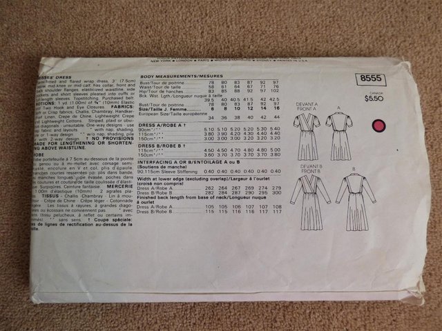 Image 3 of Vogue 8555 Vintage 1980's Rare Wrap Dress Pattern Size 12