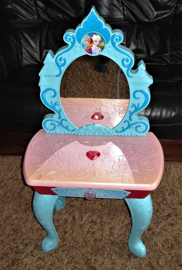 Preview of the first image of Frozen Theme Vanity Table-Plus Make Up Box -Very Good Condit.