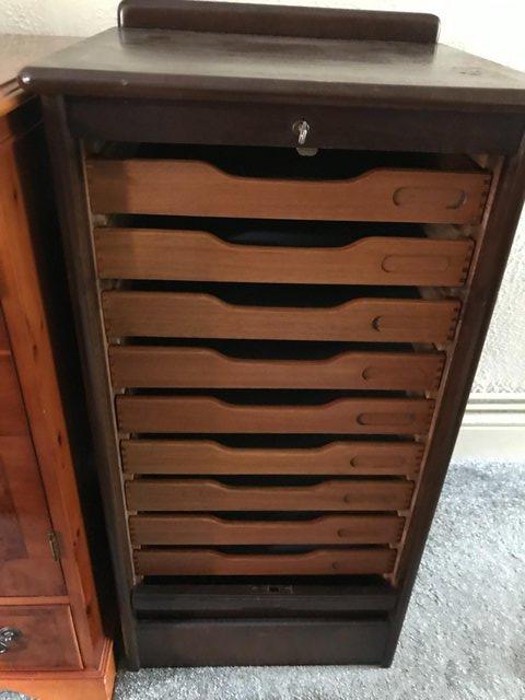 Preview of the first image of Tambour 9 drawer file/haberdashery cabinet; vintage; office.