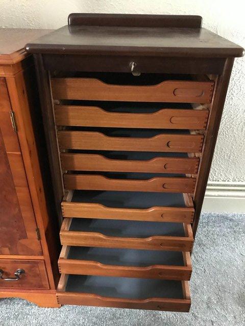 Image 3 of Tambour 9 drawer file/haberdashery cabinet; vintage; office