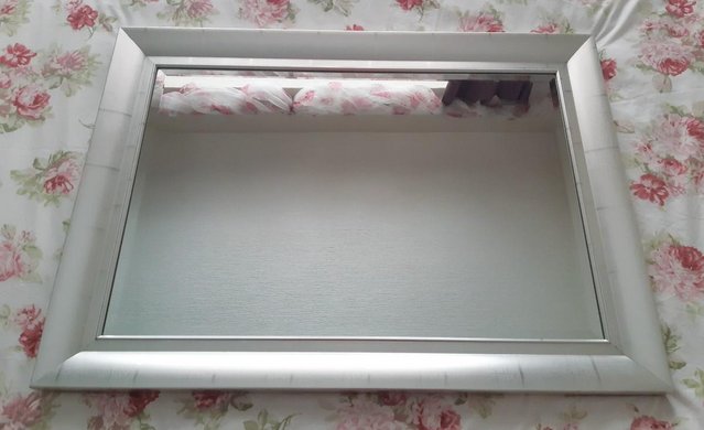 Preview of the first image of Large Metallic Silver Framed Bevelled Mirror.
