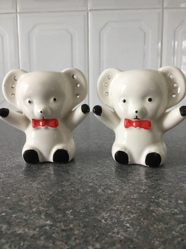 Preview of the first image of 2 X Teddy Bear ornaments - holes on ears for earings.