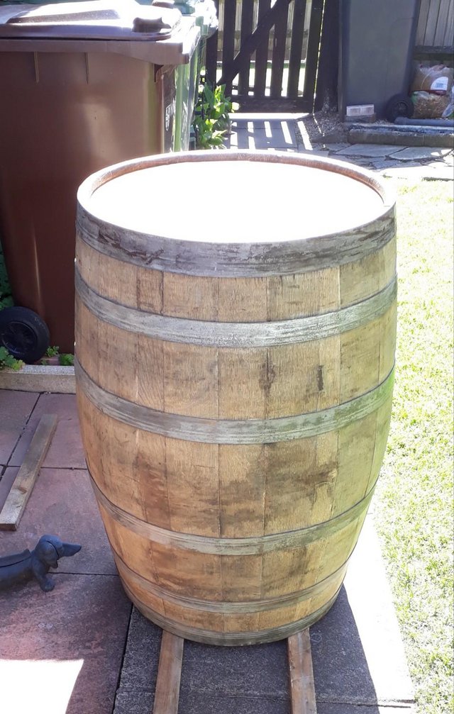 Preview of the first image of reclaimed and refurbished genuine whiskey barrel.