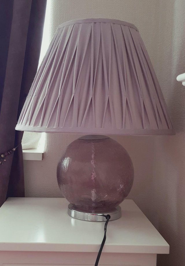Preview of the first image of Beautiful Dusky Pink Crackle Lamp With Pleated Shade.