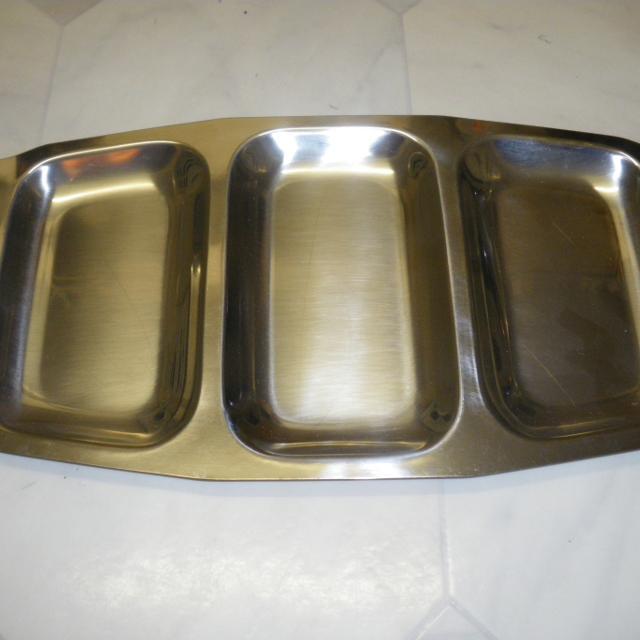Preview of the first image of Stainless Steel Nibbles Serving Dish/Tray with Wood Handles.