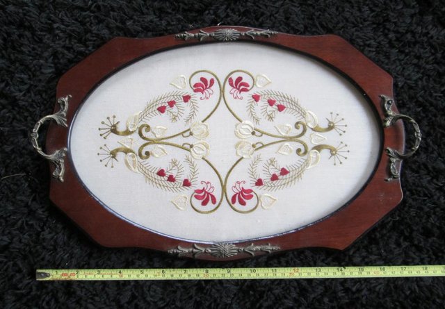 Image 2 of Embroidered glass covered tea tray