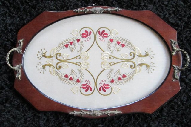 Image 3 of Embroidered glass covered tea tray
