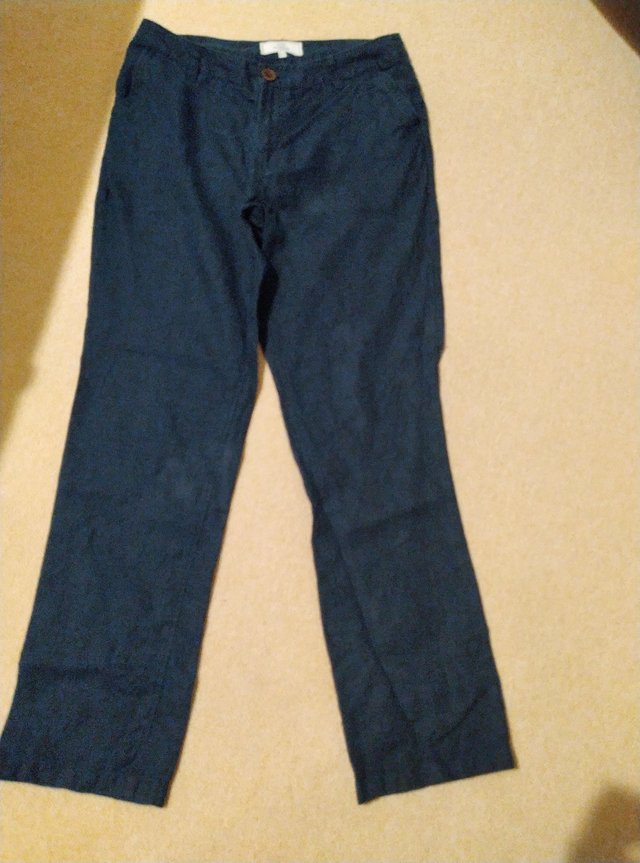 Image 2 of Size 10 Fat Face navy linen trousers