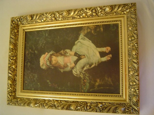 Image 2 of Enchanting Print of Girl & her Bonnet in Ornate Frame