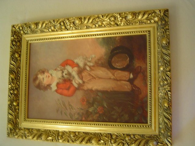 Image 3 of Enchanting Print of Boy holding pet dog in Ornate Frame