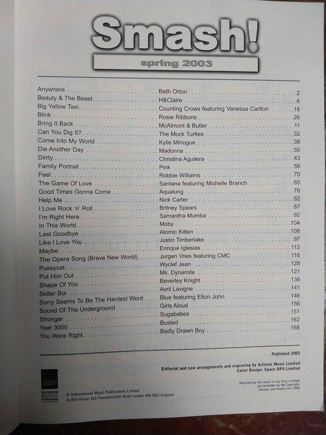 Image 3 of 30 pop hits-Sheet music-"Smash! Spring 2003: (Piano/vocal/gu