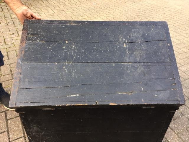 Preview of the first image of LARGE WOODEN BLACK BOX WITH CARRYING HANDLES.