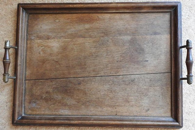 Preview of the first image of Vintage Oak Tray and Handles with Brass Trim.