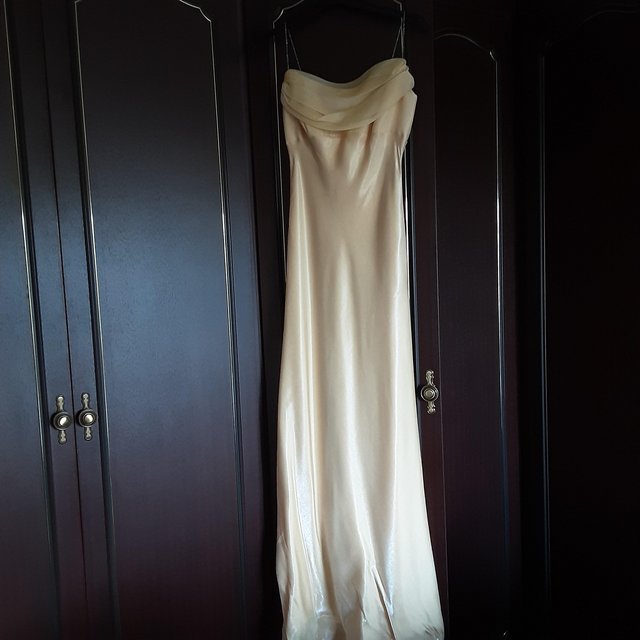 Preview of the first image of BEAUTIFULLY ELEGANT EVENING GOWN IN PALE LEMON UNWORN.