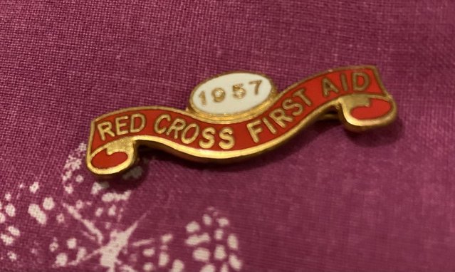 Preview of the first image of 1957 Red Cross First Aid badge  (nice cond).
