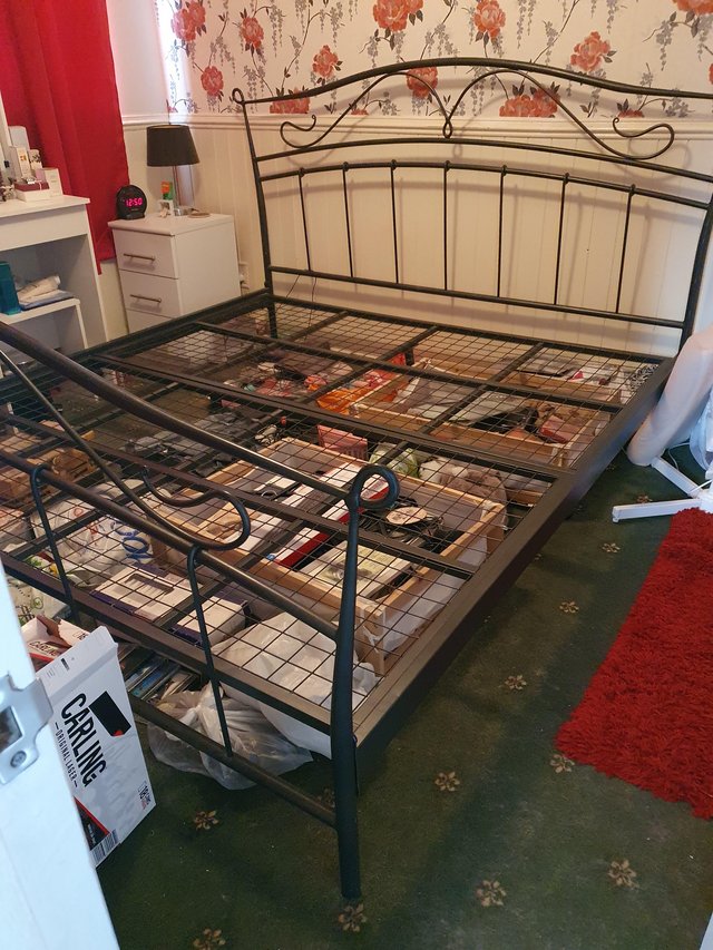 Preview of the first image of Superking Black Metal Bed Frame - Sturdy.
