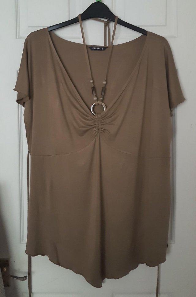 Preview of the first image of Ladies Plus Size Brown Halter neck Top By Essence - Size 28.
