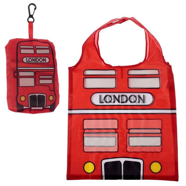 Preview of the first image of Handy Fold Up London Bus Shopping Bag with Holder..