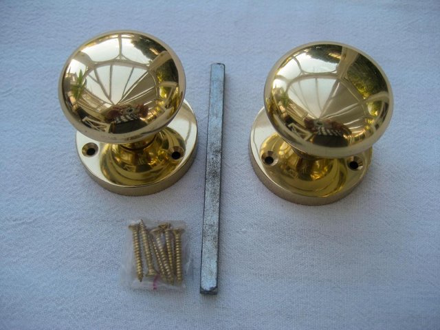 Image 2 of 1 Pair of Mortice Knobs, Victorian Design, Polished Brass