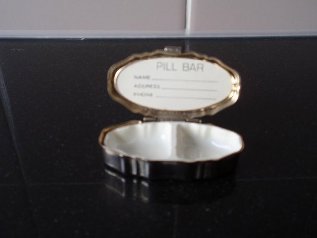 Image 2 of Oval Shaped Brass Coloured Metal Pill Box