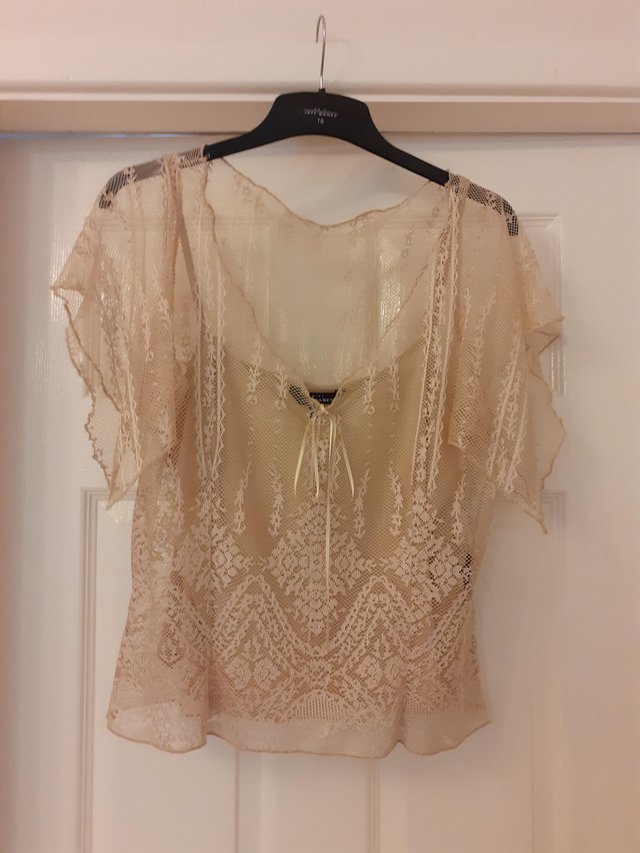 Image 2 of Ladies lace effect short sleeve top with a plain camisole