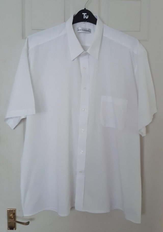 Preview of the first image of New White Short Sleeve Shirt By Alexandra - 18.5" Collar.
