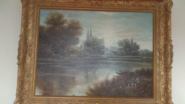 Preview of the first image of Original Oil painting by K Adams. Rural lake scene.