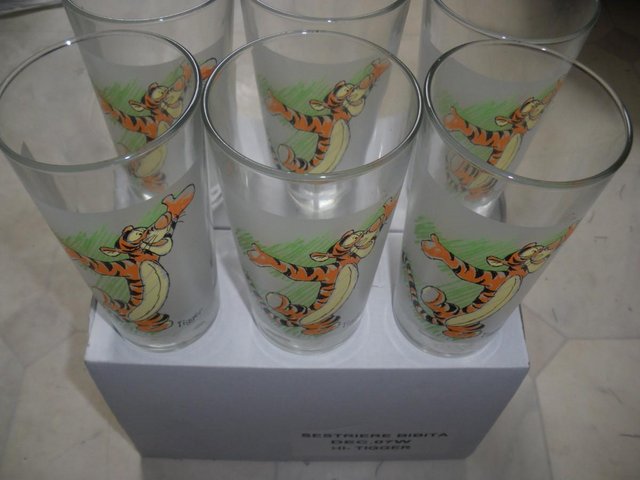 Preview of the first image of 6 Disney Tigger Hi Drinking Glasses Box New & Unused.