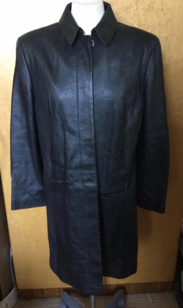Image 2 of Vintage St.Michael Butter-Soft Jet Black Leather Coat sz 16