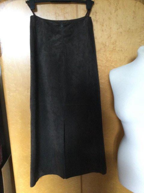 Image 3 of BETTY BARCLAY chocolate brown soft suede MAXI skirt sz10