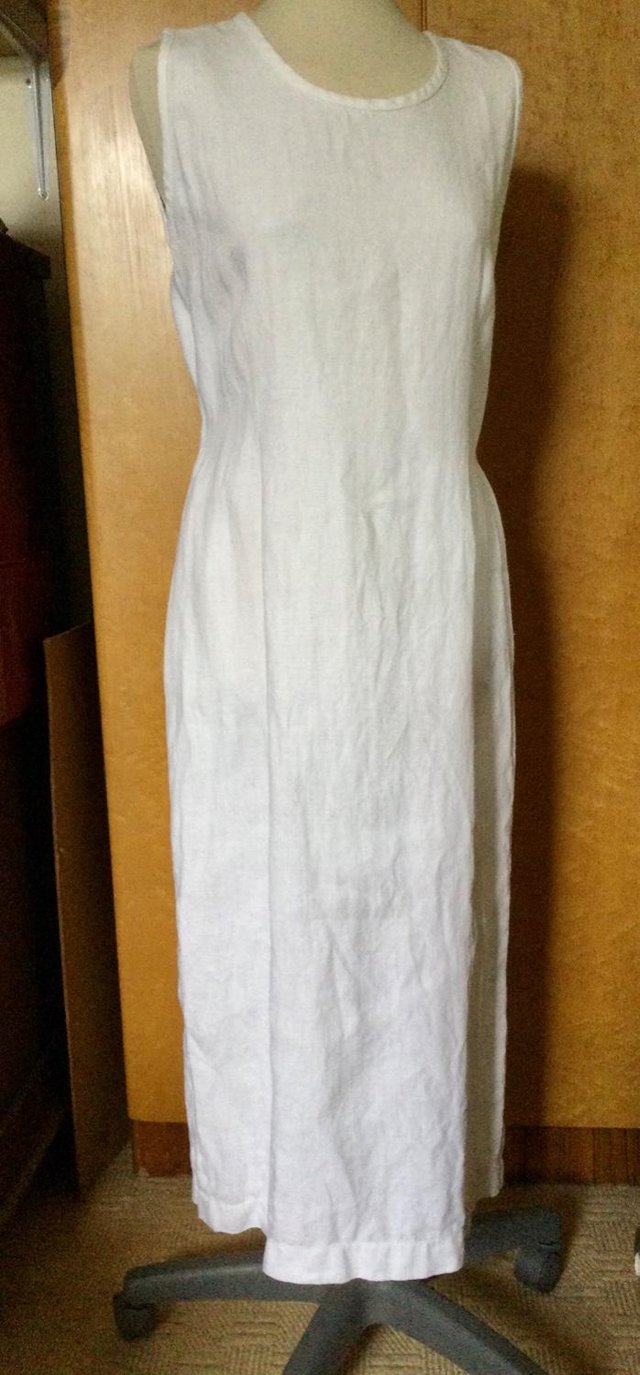 Image 2 of OLSEN Pure White 100% Linen Sleeveless MAXI Dress, sz 18