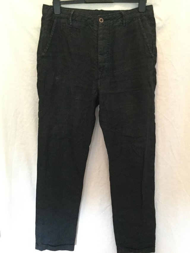 Preview of the first image of Casual black All Saints linen feel trousers.
