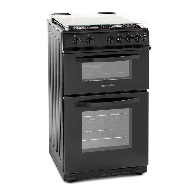 Preview of the first image of MONTPELLIER FREESTANDING 50CM DOUBLE OVEN GAS COOKER -BLACK.