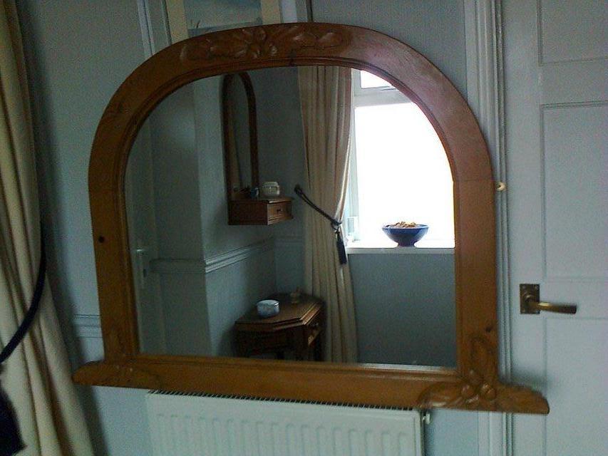 Preview of the first image of Mirror, Over Mantle, Pine, approx, Widest bottom point 3'5,.