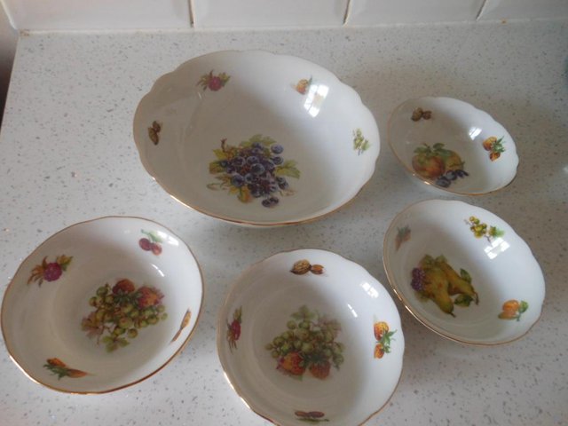 Preview of the first image of Fruit Bowl Set 5 Piece Bohemia Czechoslovakia BRAND NEW.