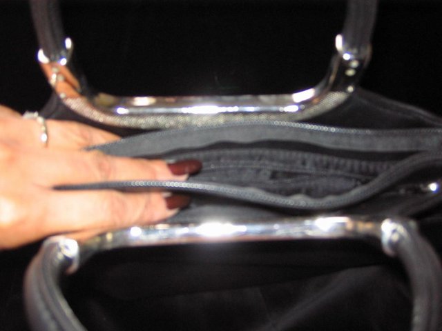 Image 2 of Superb Black Handbag,silver handles & details, 4 areas used