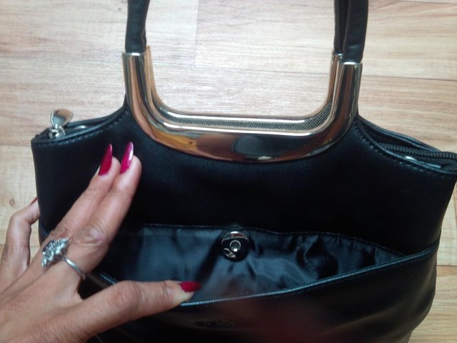 Image 3 of Superb Black Handbag,silver handles & details, 4 areas used