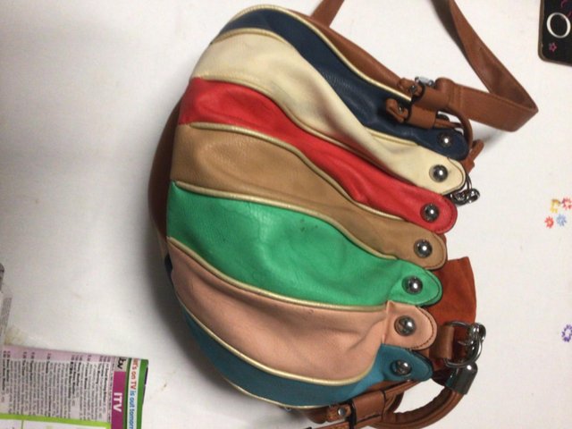 Image 2 of Modern multi coloured faux leather hand shoulder bag